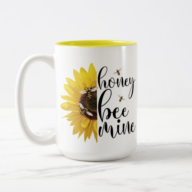 Sunflower Sunshine Be Mine Word Play Two-Tone Coffee Mug (Left)