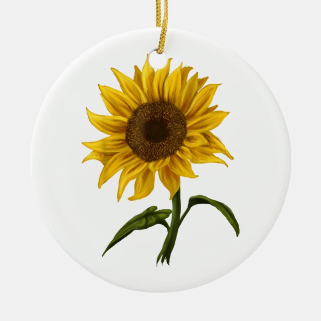 Sunflower Sunshine Floral Watercolor Flower Ceramic Ornament (Front)
