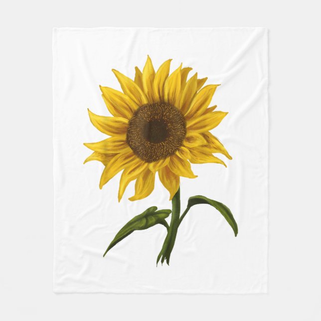 Sunflower Sunshine Floral Watercolor Flower Fleece Blanket (Front)