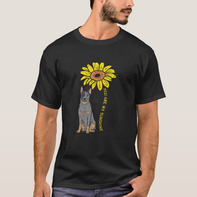 Sunflower Sunshine Heeler Animal Blue Red Cattle D T-Shirt (Front)