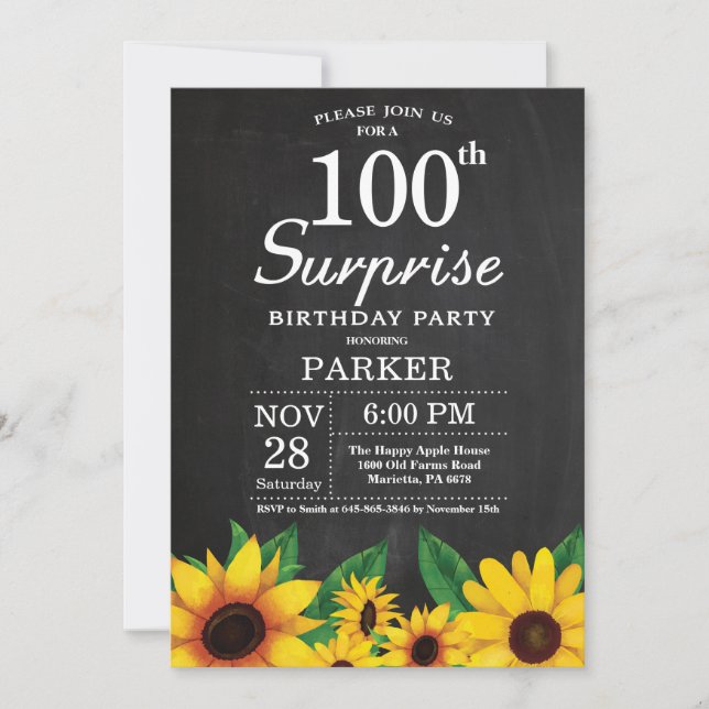 Sunflower Surprise 100e anniversaire Invitation (Devant)