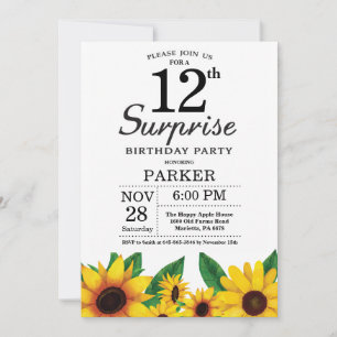 Sunflower Surprise 12e anniversaire Invitation