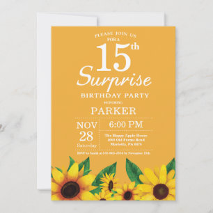 Sunflower Surprise 15th Birthday Invitation