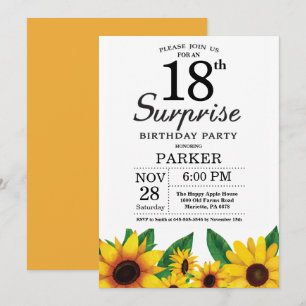 Sunflower Surprise 18th Birthday Invitation