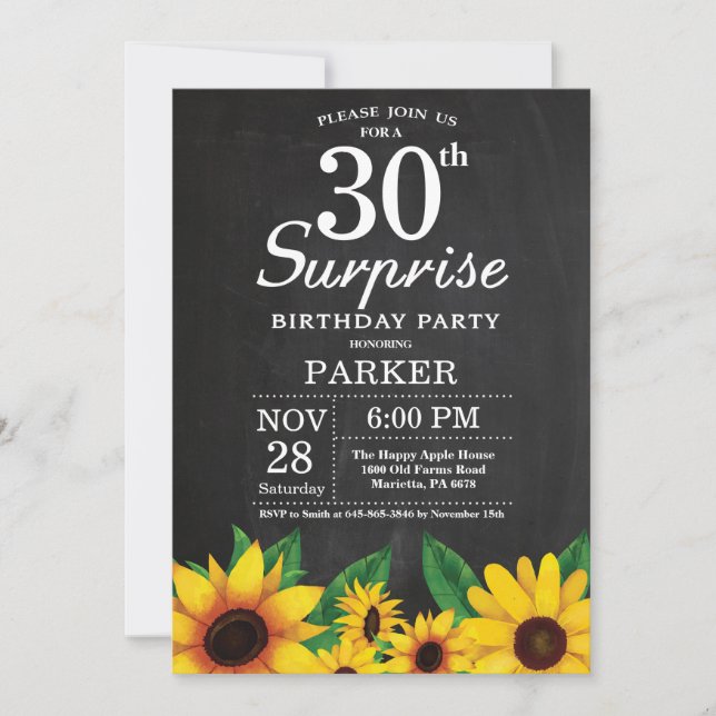 Sunflower Surprise 30th Birthday Invitation (Front)