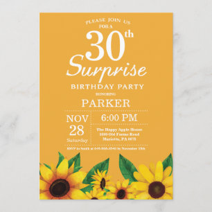 Sunflower Surprise 30th Birthday Invitation
