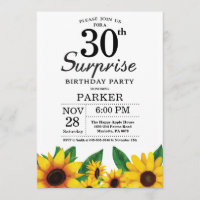 Sunflower Surprise 30th Birthday Invitation