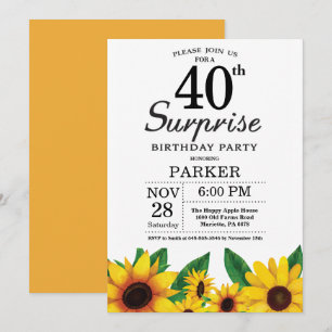Sunflower Surprise 40e anniversaire Invitation