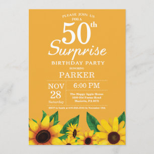 Sunflower Surprise 50th Birthday Invitation