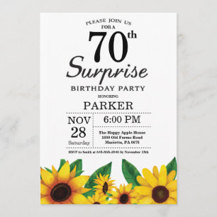 Sunflower Surprise 70e anniversaire Invitation
