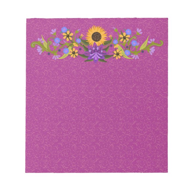 Sunflower Swag on Magenta Swirls Beautiful  Notepad (Front)