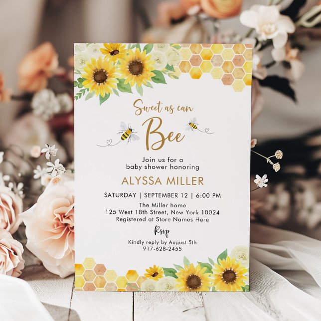 Sunflower Sweet As Can Bee Baby Shower Invitation (Creator Uploaded)