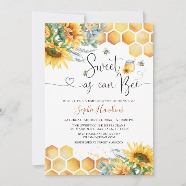 Sunflower Sweet As Can Bee Mommy to Be Baby Shower Invitation (Front)