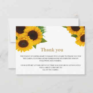 Sunflower Sympathy Funeral Thank You Note