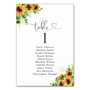 Sunflower Table Number Seating Chart