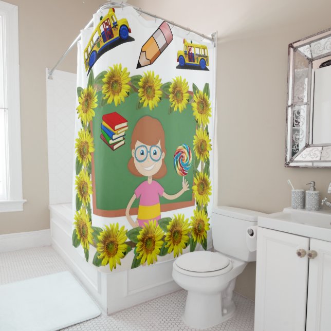Sunflower Teacher Shower Curtain (In Situ)