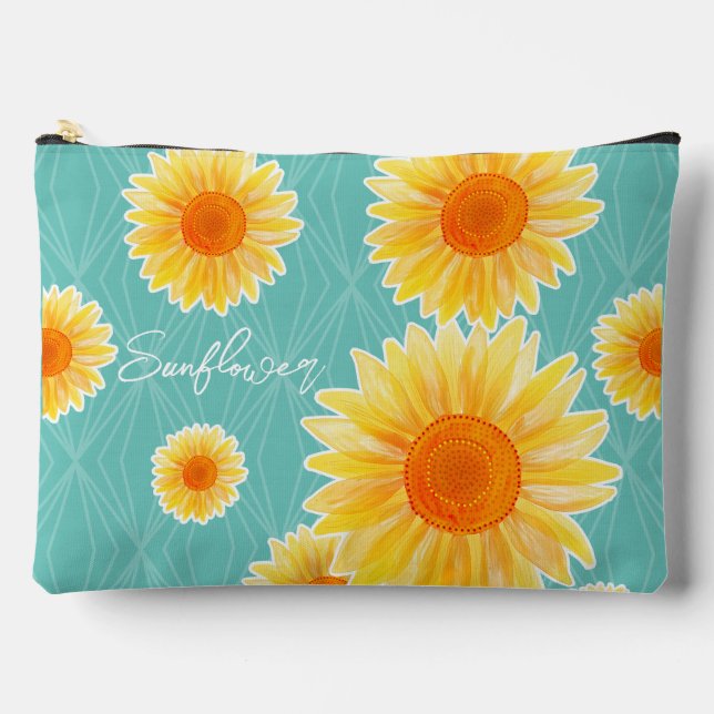 Sunflower Teal Accessory Pouch (Front)