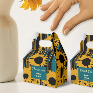Sunflower Teal Blue Gold Modern Wedding Favor Box