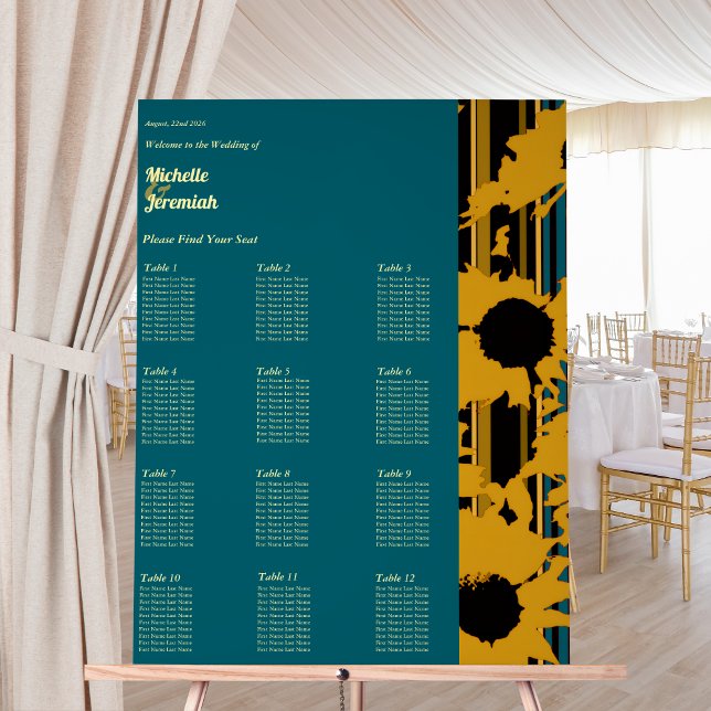 Sunflower Teal Blue Gold Wedding Seating Chart (Creator Uploaded)