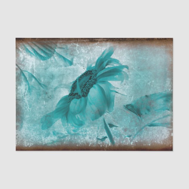 Sunflower Teal Blue Vintage Antique Texture Tissue Paper (Front)