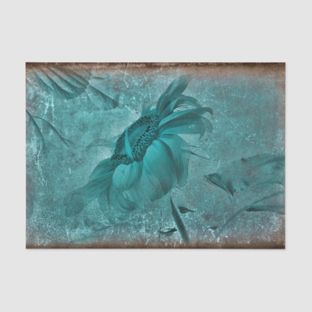 Sunflower Teal Brown Vintage Antique Grunge Tissue Paper (Front)