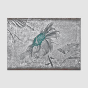 Sunflower Teal Grey Vintage Antique Texture Tissue Paper