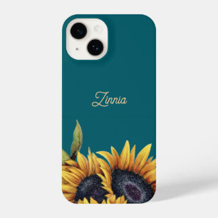 Sunflower Teal Modren Minimal Initial Phone Case