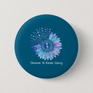 Sunflower Teal Purple Ribbon Suicide Prevention Aw 2 Inch Round Button