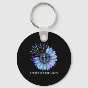 Sunflower Teal Purple Ribbon Suicide Prevention Aw Keychain