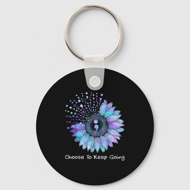 Sunflower Teal Purple Ribbon Suicide Prevention Aw Keychain (Front)