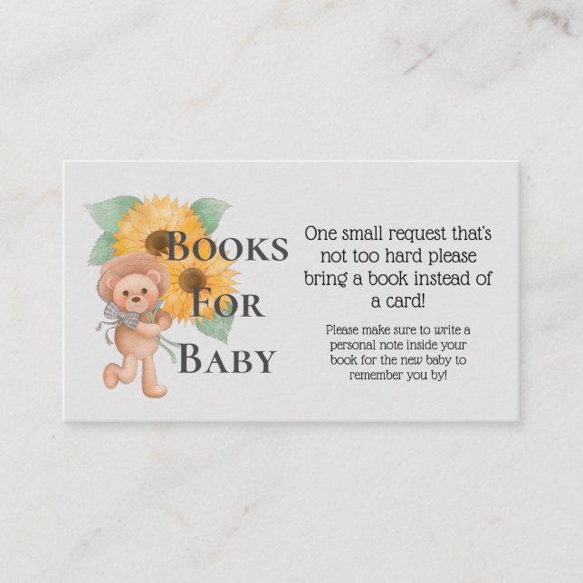 Sunflower Teddy Bear Baby Shower Book Request Enclosure Card (Front)