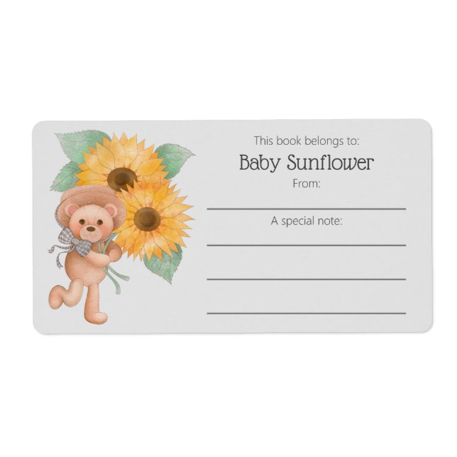 Sunflower Teddy Bear Book Belongs To Bookplate (Front)
