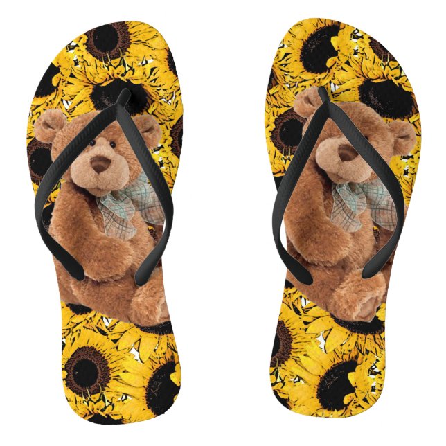 Sunflower Teddy Bear Flip Flops (Footbed)