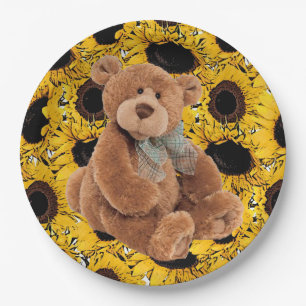 Sunflower Teddy Bear Paper Plates