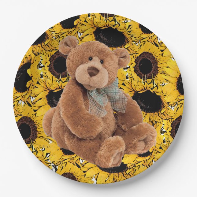 Sunflower Teddy Bear Paper Plates (Front)