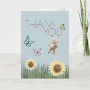 Sunflower Teddy Pink Baby Thank You Folded Card