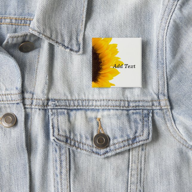 Sunflower template, bold text print 2 inch square button (In Situ)