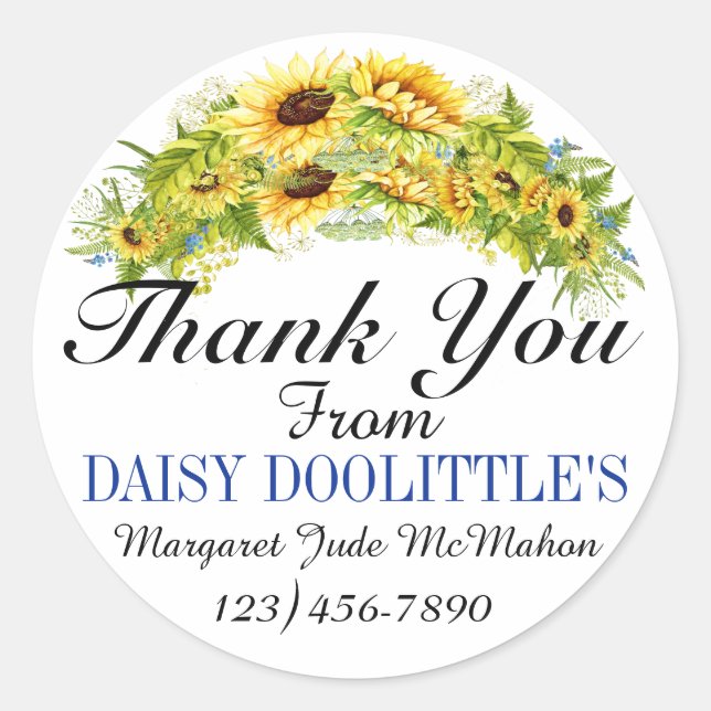 Sunflower Thank You Classic Round Sticker (Front)