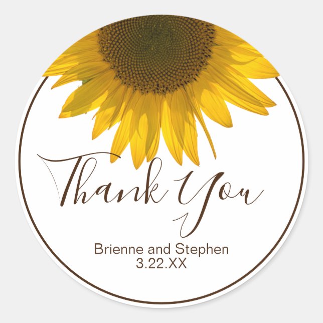 Sunflower Thank You Favour Gift Classic Round Sticker (Front)