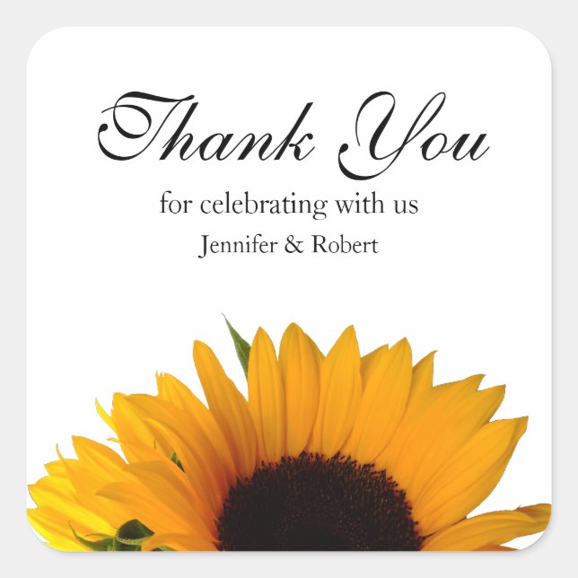 Sunflower Thank You Favour Square Sticker (Front)