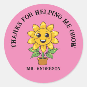 Sunflower thank you for helping me grow teacher classic round sticker