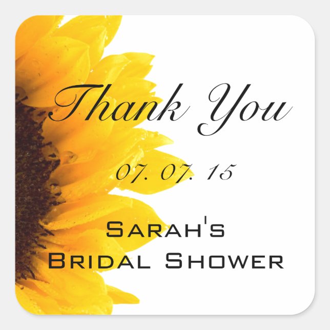 Sunflower Thank You Message Bridal Shower Square Sticker (Front)