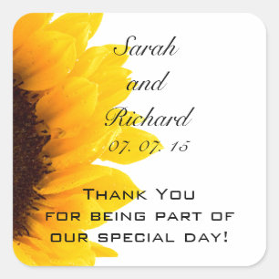 Sunflower Thank You Message Wedding Favour Sticker