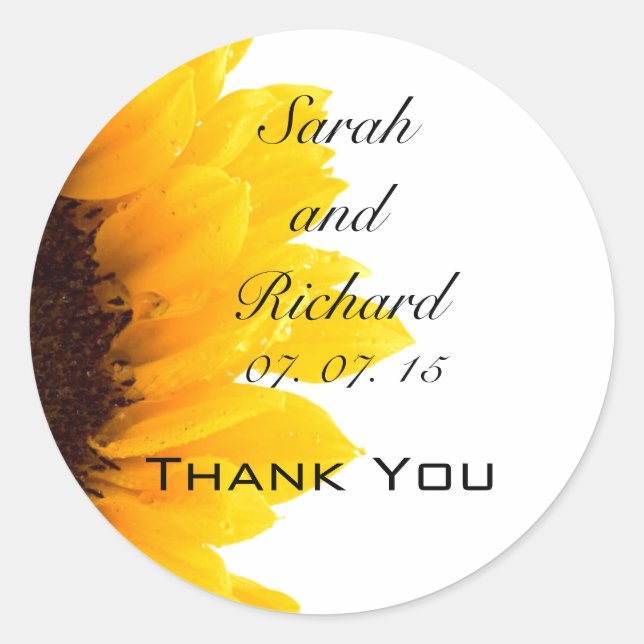 Sunflower Thank You Wedding Favour Stickers (Front)