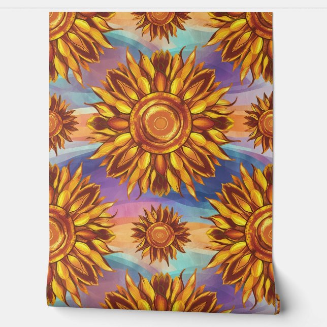 Sunflower Theme Colourful Sunshine Pattern  Wallpaper (Unrolling)