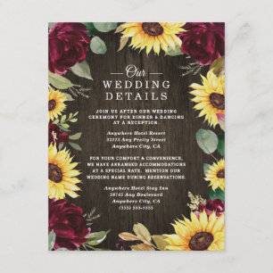 Sunflower Themed and Burgundy Red Rose Wedding Enclosure Card