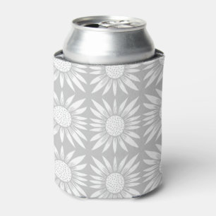 Sunflower Tile Pattern Grey White Can Cooler