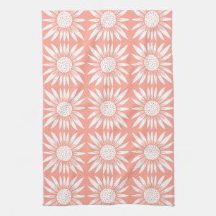 Sunflower Tile Pattern Pink White Kitchen Towel