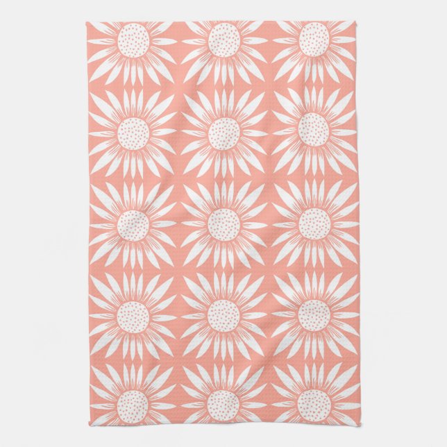 Sunflower Tile Pattern Pink White Kitchen Towel (Vertical)