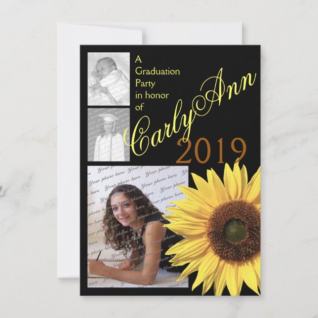 Sunflower Tri Photo Invitation (Front)